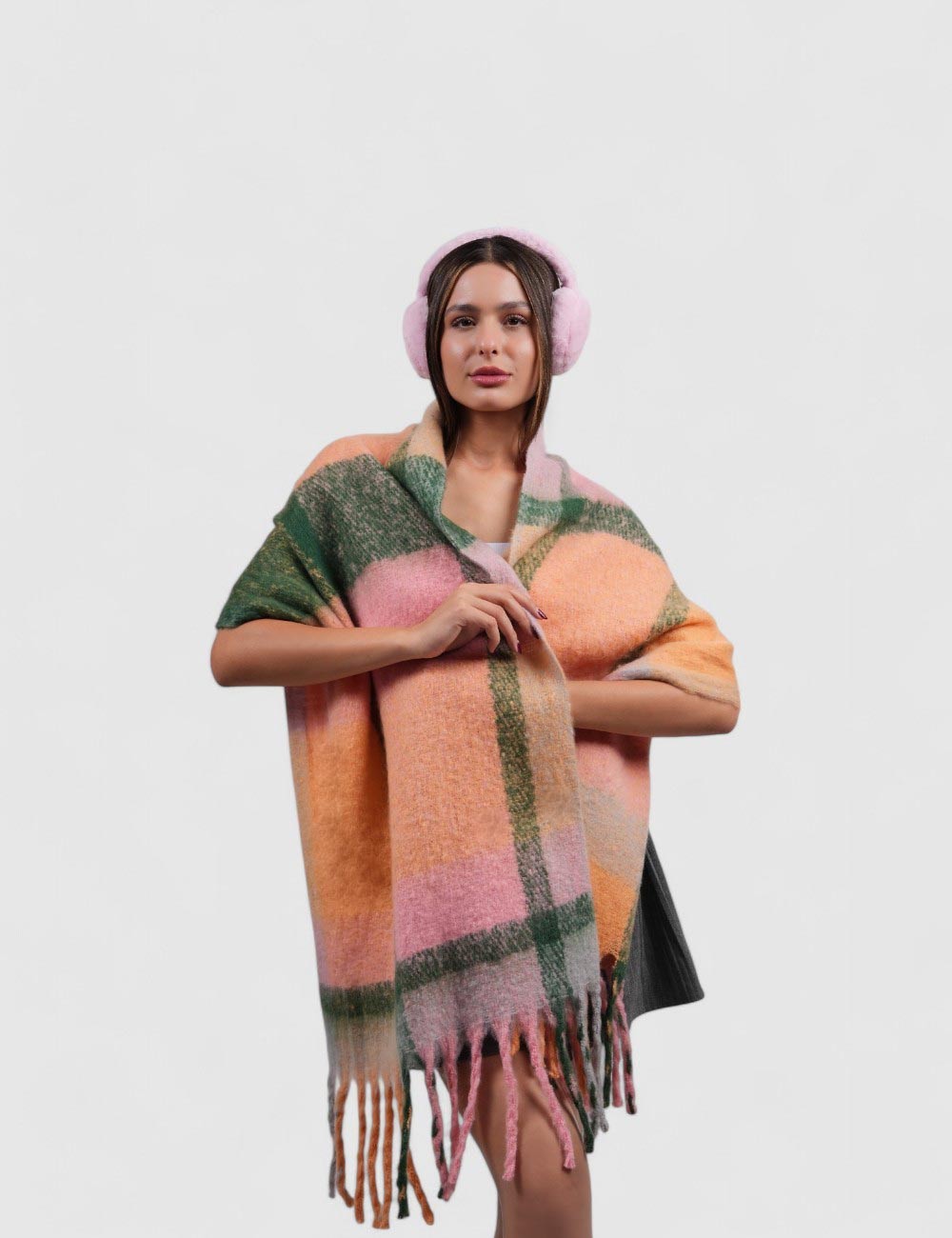 Écharpe Surdimensionnée à Carreaux Pour Femme - XXL, En Viscose, Marque Autiga