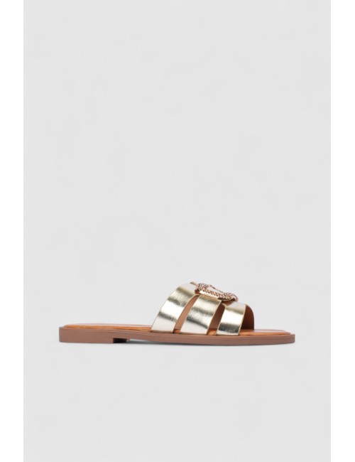 Mules femme avec bijou doré