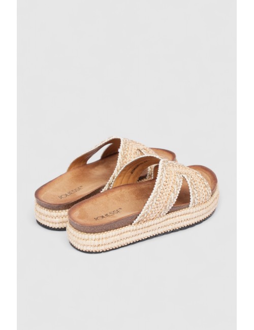 Mules beige en raphia tressé
