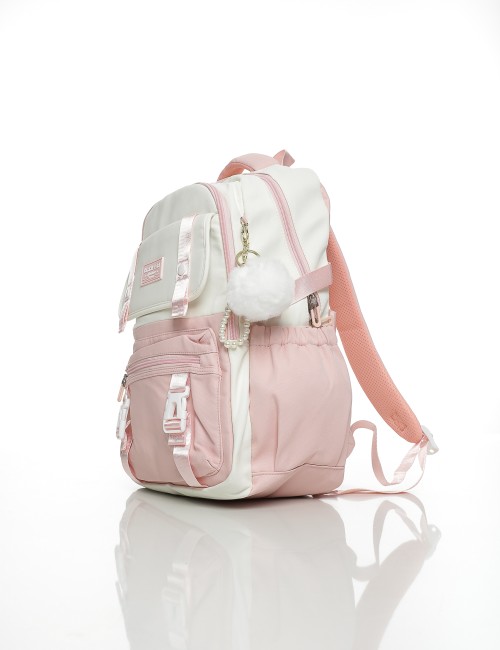 Cette image contient Sac à Dos Rose & Blanc avec Pompon Décoratif chez Joliesse. à 109,99 TND en Tunisie. L'hexa de l'arrière pl