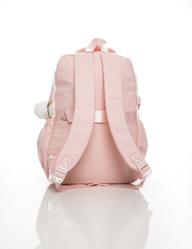 Cette image contient Sac à Dos Rose & Blanc avec Pompon Décoratif chez Joliesse. à 109,99 TND en Tunisie. L'hexa de l'arrière pl