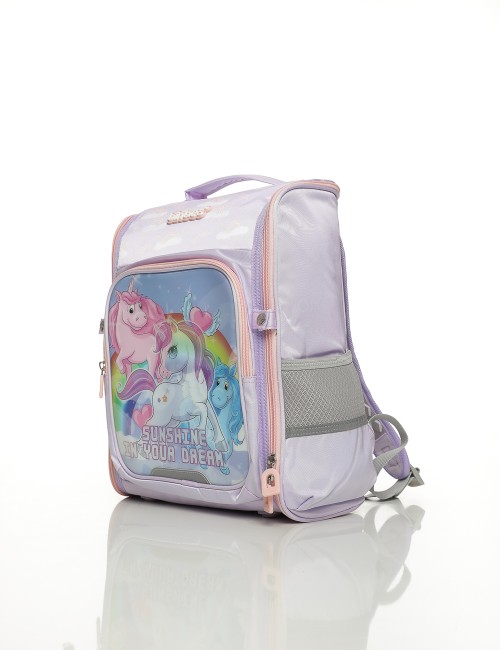 Cette image contient Cartable Enfant Licorne Arc en ciel Violet Rose chez Joliesse. à 149,99 TND en Tunisie. L'hexa de l'arrière