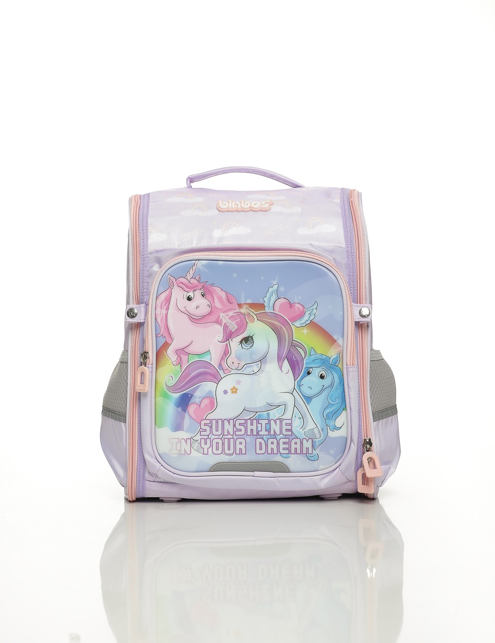 Cette image contient Cartable Enfant Licorne Arc en ciel Violet Rose chez Joliesse. à 149,99 TND en Tunisie. L'hexa de l'arrière