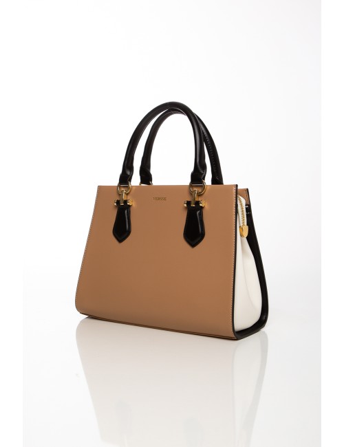 Cette image contient Sac à main en simili cuir beige et noir chez Joliesse. à 139,99 TND en Tunisie. L'hexa de l'arrière plan es