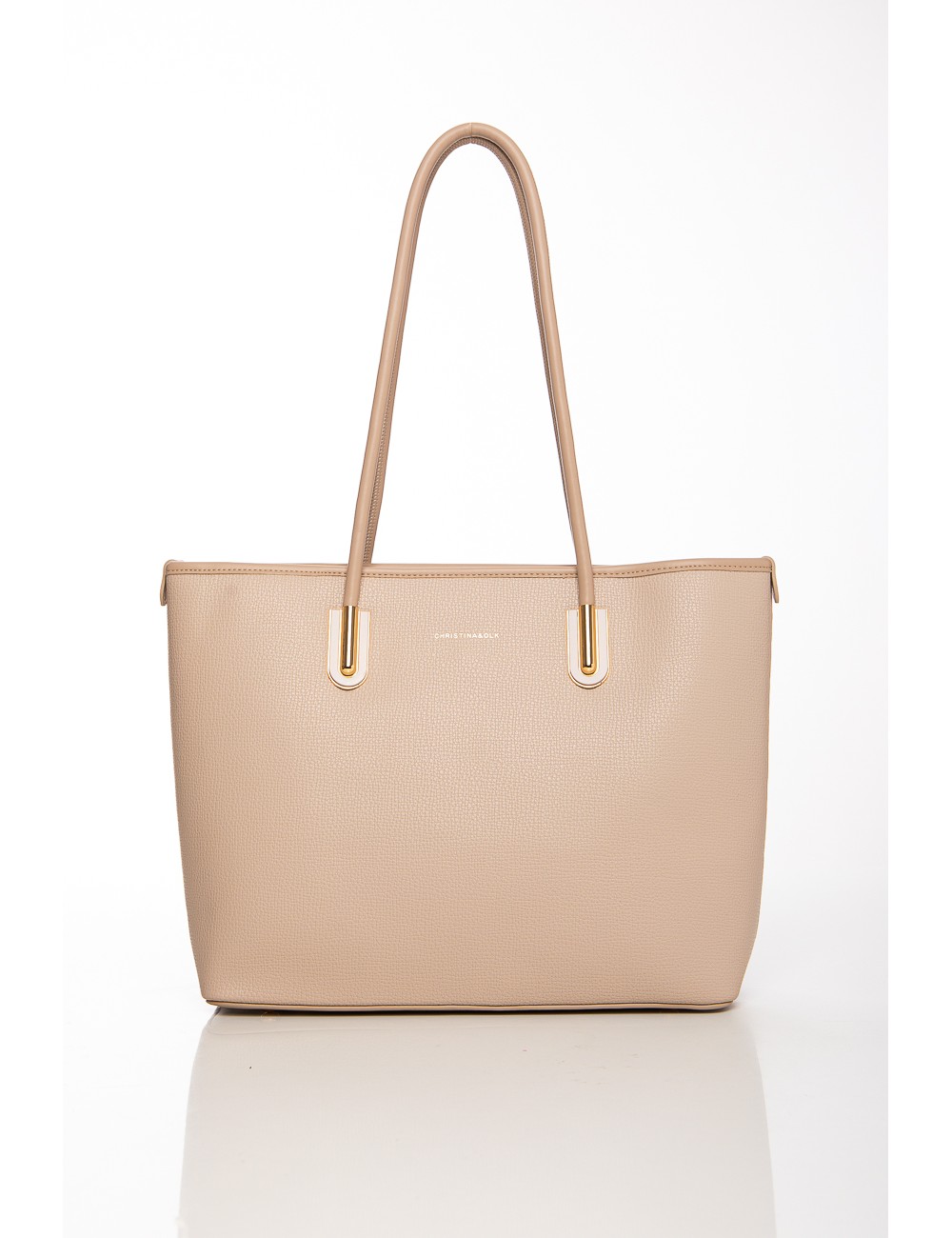 Cette image contient Sac cabas beige en simili cuir avec anses longues chez Joliesse. à 129,99 TND en Tunisie. L'hexa de l'arriè