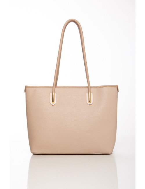 Cette image contient Sac cabas beige en simili cuir avec anses longues chez Joliesse. à 129,99 TND en Tunisie. L'hexa de l'arriè