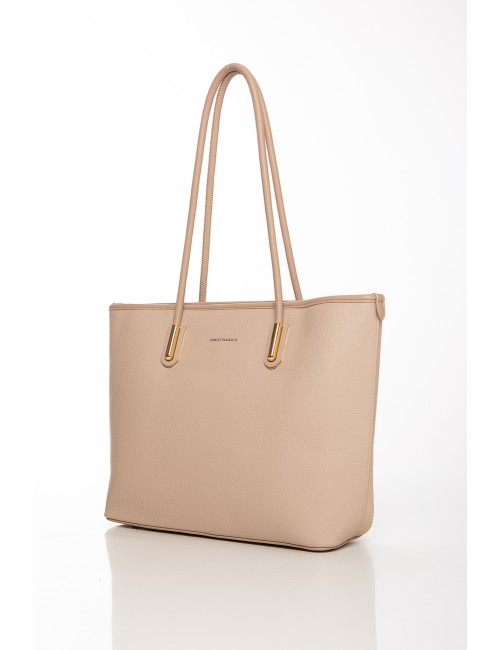 Cette image contient Sac cabas beige en simili cuir avec anses longues chez Joliesse. à 129,99 TND en Tunisie. L'hexa de l'arriè