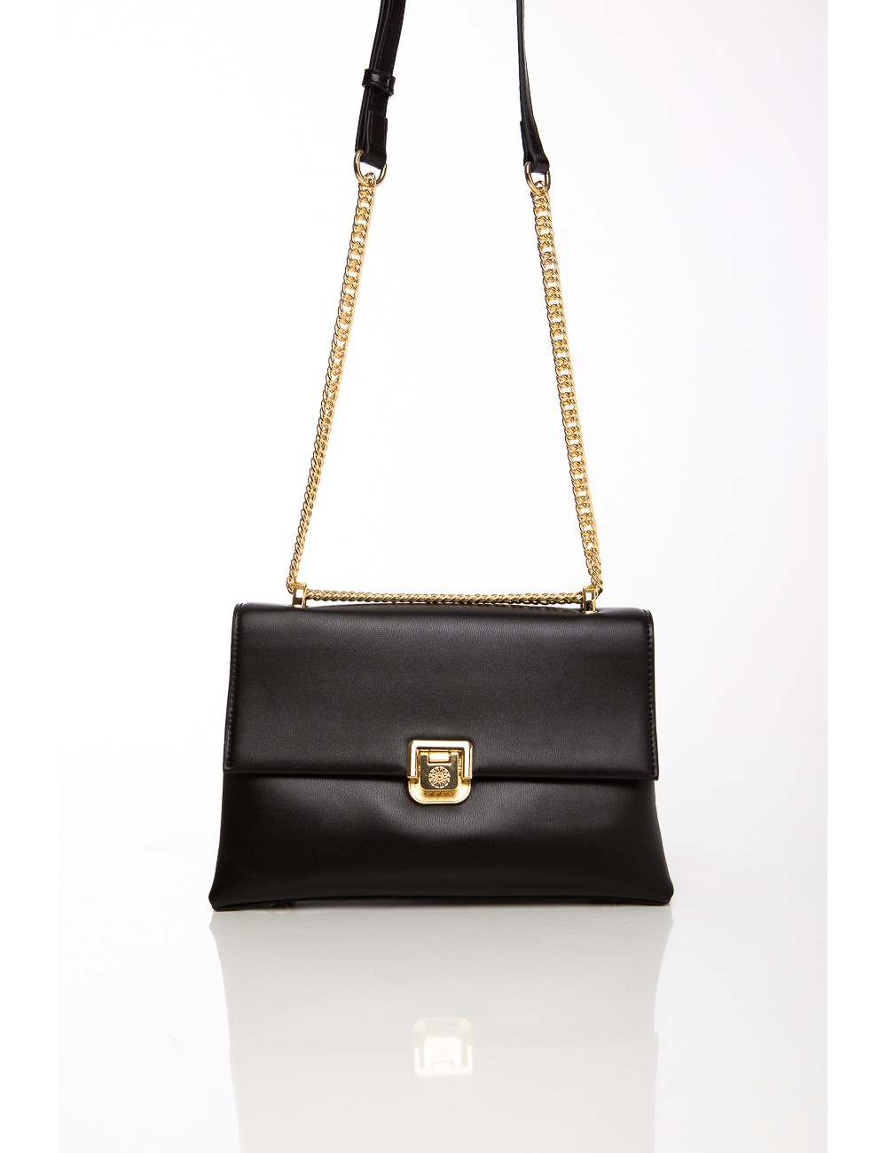 Cette image contient Sac à bandoulière noir élégant avec chaîne dorée chez Joliesse. à 129,99 TND en Tunisie. L'hexa de l'arrièr