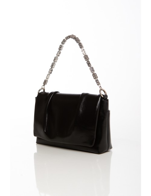 Cette image contient Sac à main noir en simili cuir avec anse décorée argentée chez Joliesse. à 119,99 TND en Tunisie. L'hexa de
