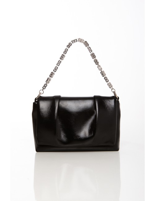 Cette image contient Sac à main noir en simili cuir avec anse décorée argentée chez Joliesse. à 119,99 TND en Tunisie. L'hexa de