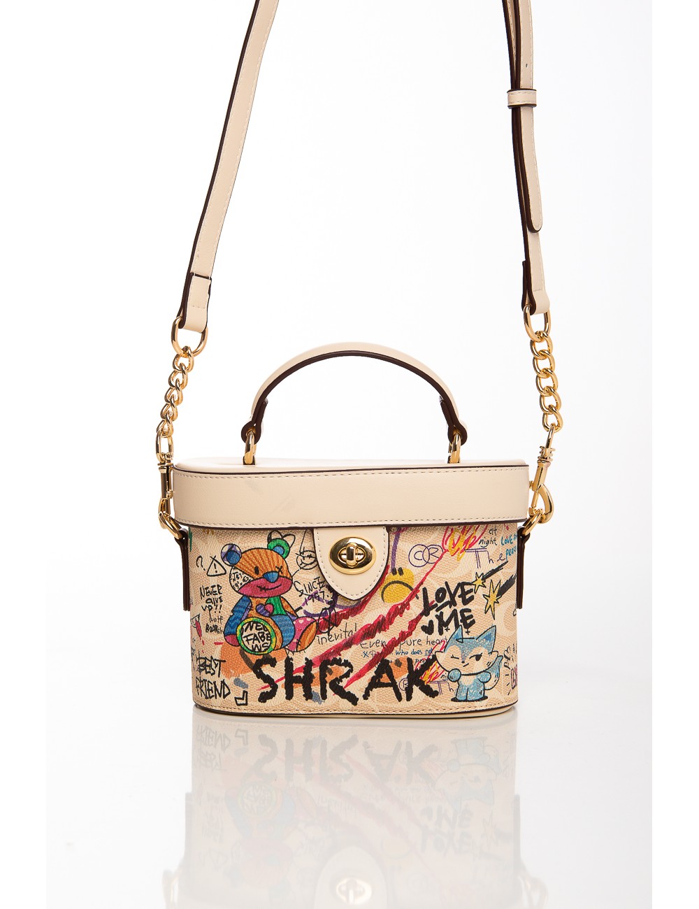 Cette image contient Sac à main boxy beige avec graffitis colorés chez Joliesse. à 129,99 TND en Tunisie. L'hexa de l'arrière pl