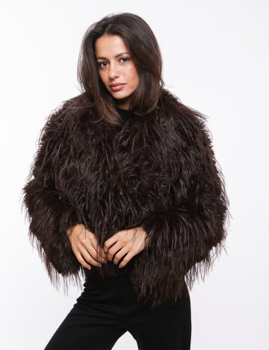 Cette image contient Veste Marron en fausse fourrure avec zip chez Joliesse. à 349,99 TND en Tunisie. L'hexa de l'arrière plan e