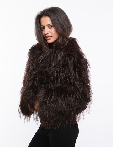 Cette image contient Veste Marron en fausse fourrure avec zip chez Joliesse. à 349,99 TND en Tunisie. L'hexa de l'arrière plan e