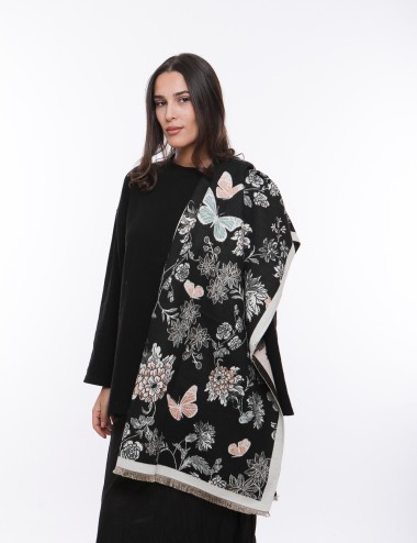 Cette image contient ECHARPE Noir imprimée chez Joliesse. à 69,99 TND en Tunisie. L'hexa de l'arrière plan est #E7E7E7