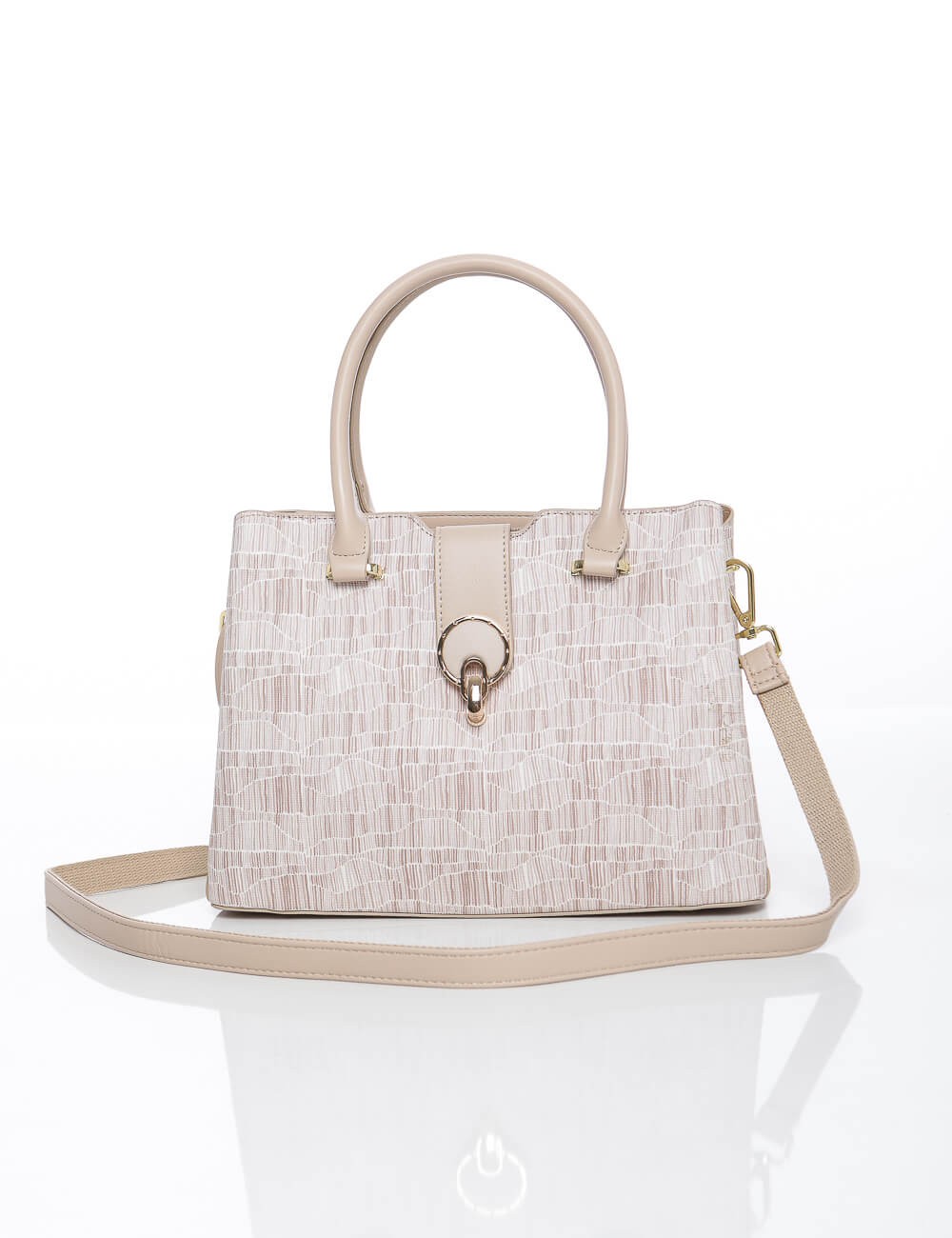 Cette image contient Sac à Main Structuré Fermoir Bijou Doré chez Joliesse. à 139,99 TND en Tunisie. L'hexa de l'arrière plan es