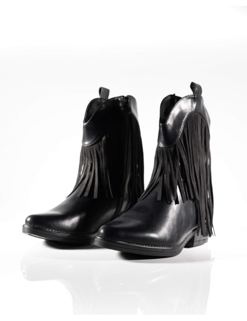Bottines Style Western Noires à Franges Joliesse