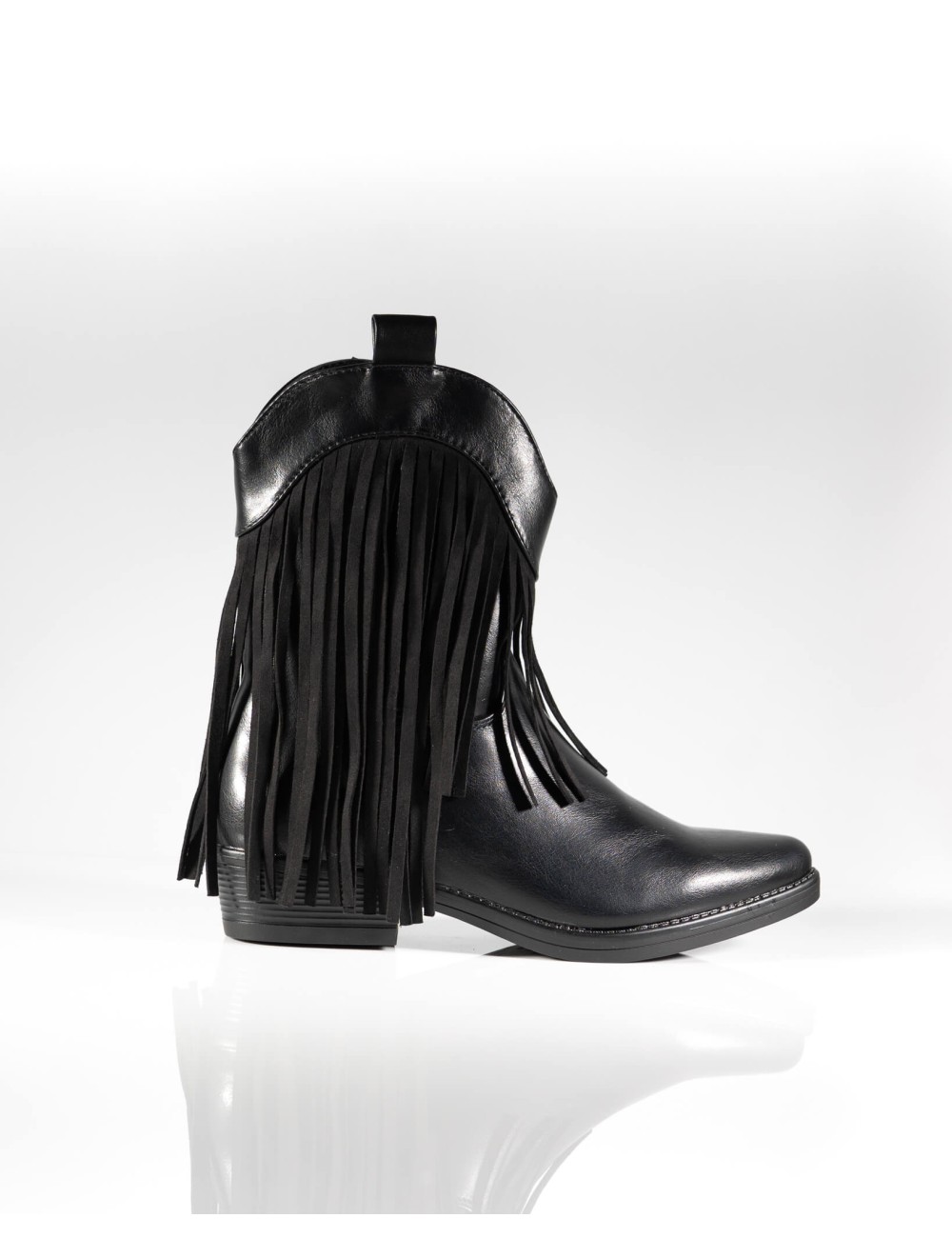 Bottines Style Western Noires à Franges Joliesse