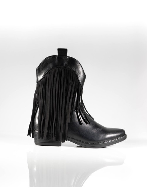 Bottines Style Western Noires à Franges Joliesse