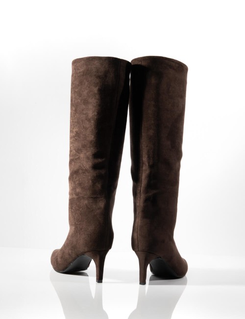 Botte Haute en Daim Marron à Talon Joliesse
