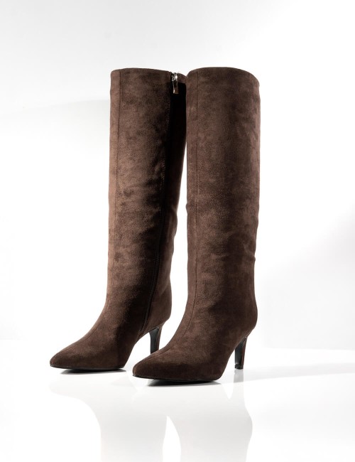 Botte Haute en Daim Marron à Talon Joliesse