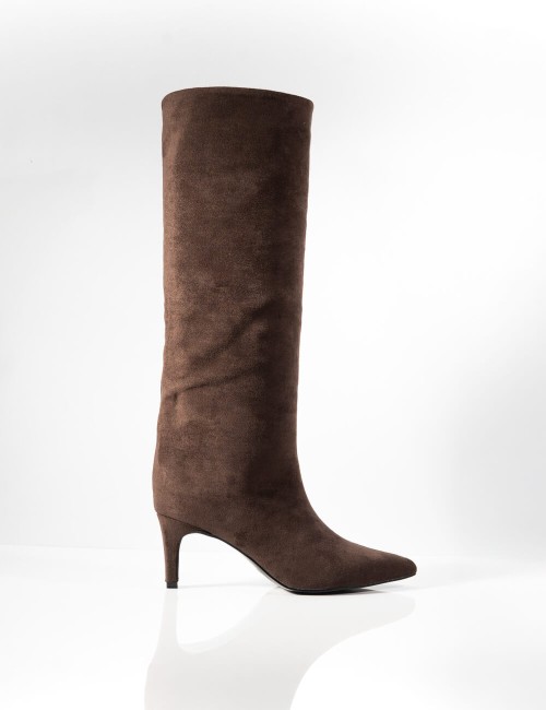 Botte Haute en Daim Marron à Talon Joliesse