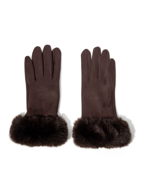 Gants en Marron Chocolat avec Bordure Fourrure Joliesse