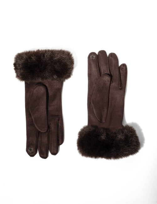 Gants en Marron Chocolat avec Bordure Fourrure Joliesse