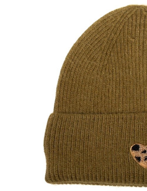 Bonnet en maille côtelée avec écusson Cœur Léopard Joliesse