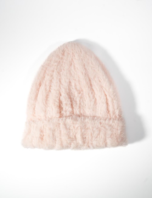Bonnet en Maille Pelucheuse Rose Poudré Joliesse