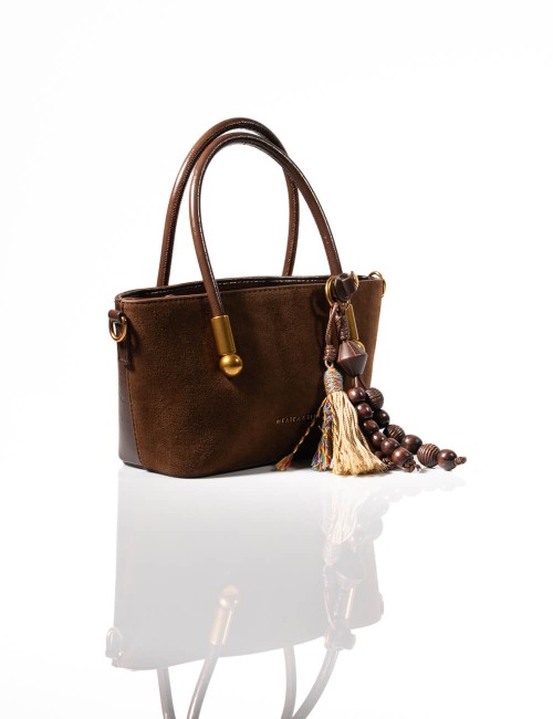 Sac à Main en Daim Marron avec Pompon Joliesse