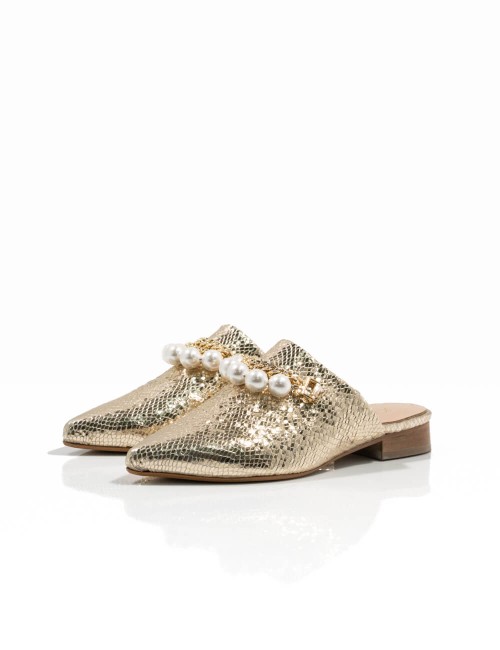 Mules Pointues Dorées avec...