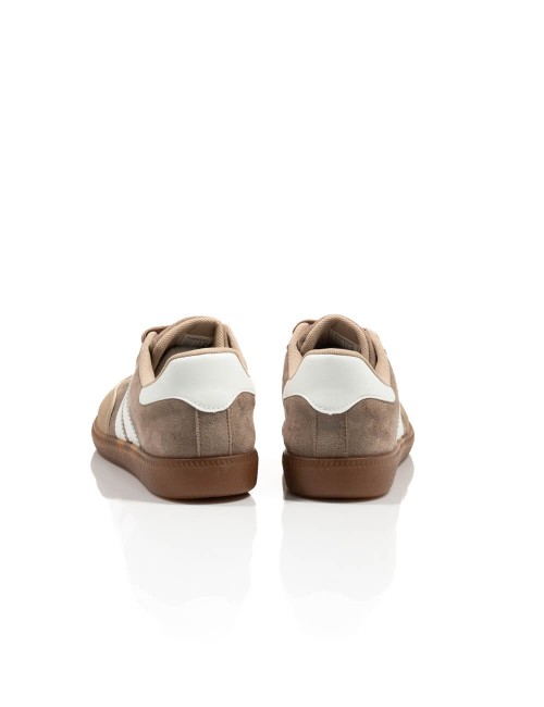 Baskets Basses en Suède Beige à Bandes Blanches Joliesse