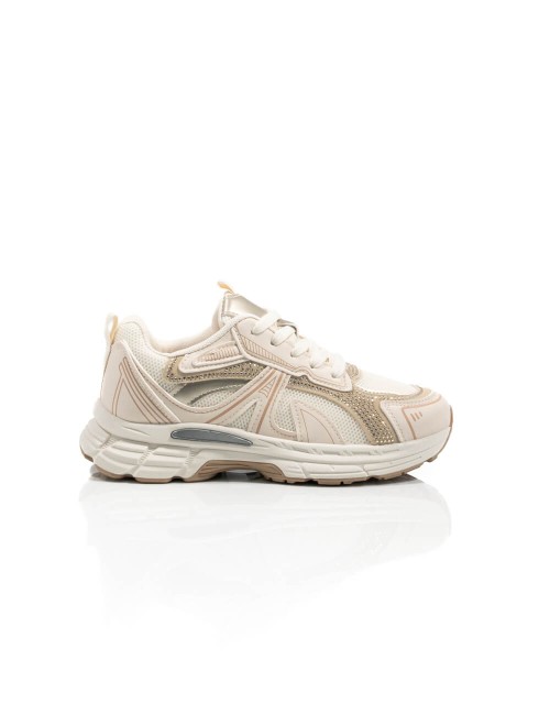 Baskets Shine Sneakers Beige & Or à Strass Joliesse