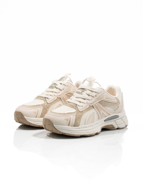 Baskets Shine Sneakers Beige & Or à Strass Joliesse