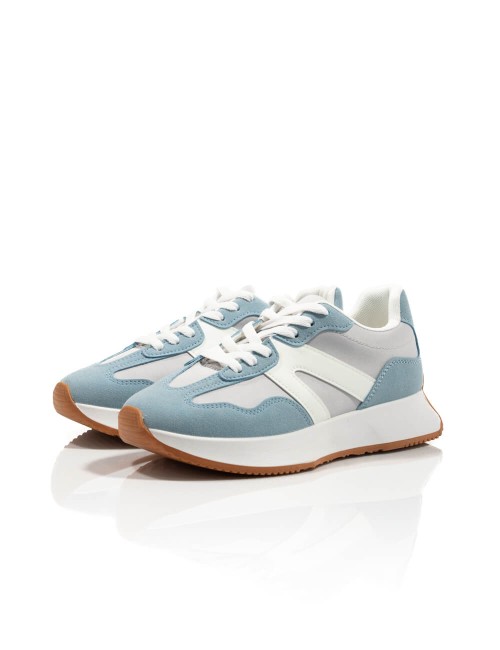 Baskets Rétro-Chic Bleu Ciel et Empiècements Daim Joliesse