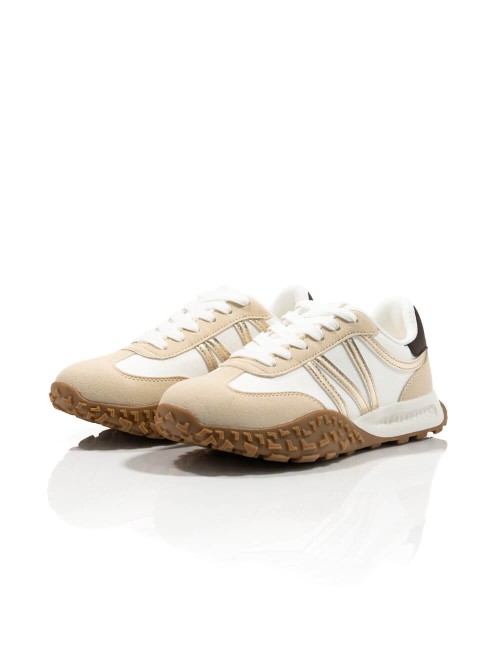 Baskets Bi-matière Beige et Or à Semelle Crantée Joliesse