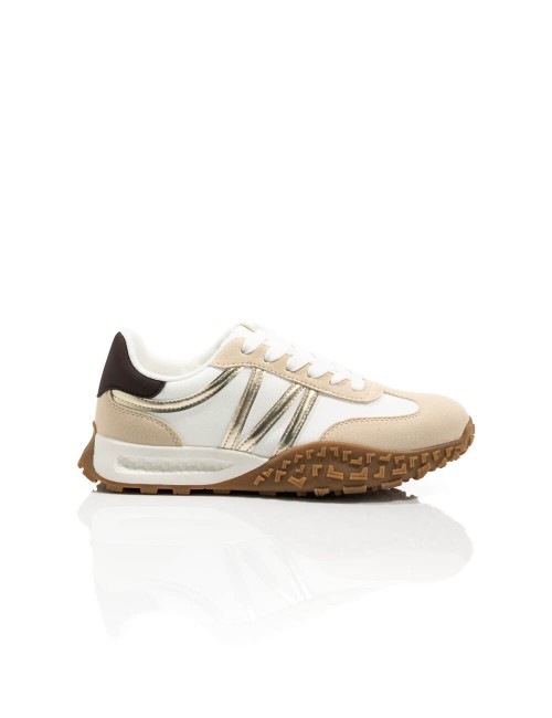 Baskets Bi-matière Beige et Or à Semelle Crantée Joliesse