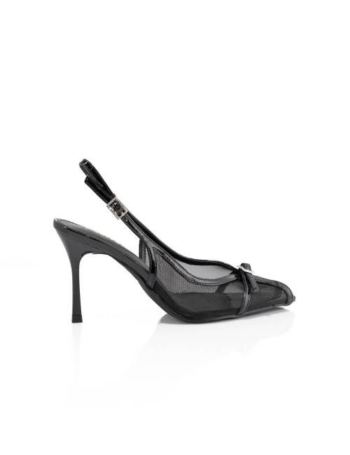 Escarpins Slingback en Mesh Noir et Vernis Joliesse