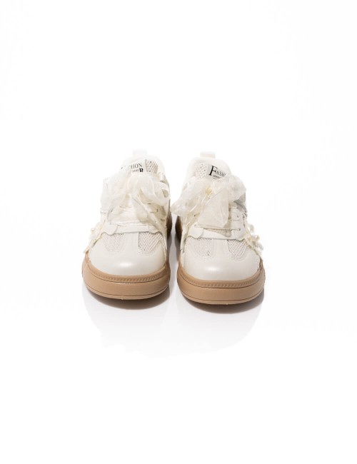 Baskets Blanches à Détails Dentelle et Perles Joliesse