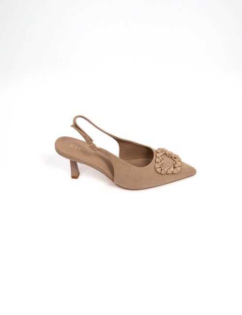 Escarpins Slingback en Beige avec Broche Joliesse